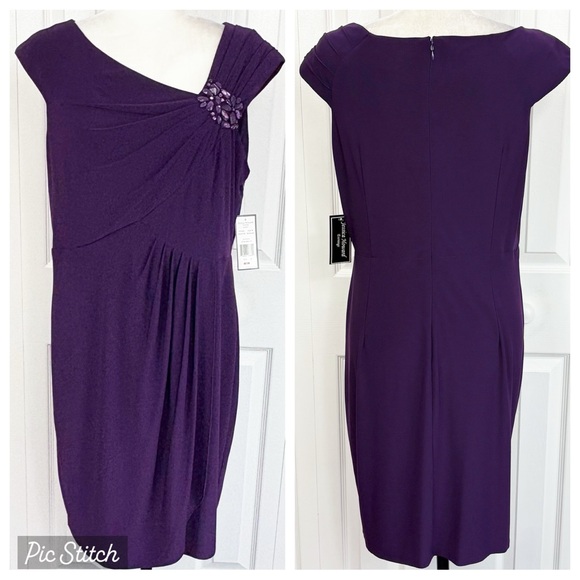 NWT Jessica Howard Evenings Eggplant Purple Asymmetric Sheath Dress 16 - Picture 1 of 16